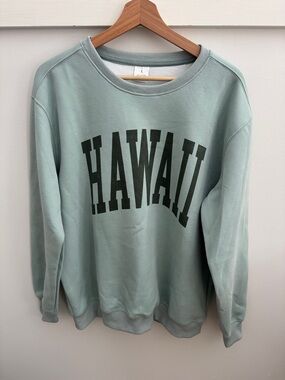 Hawaii Crewneck Sweatshirt Green Graphic Pullover Aloha State Women’s Size L